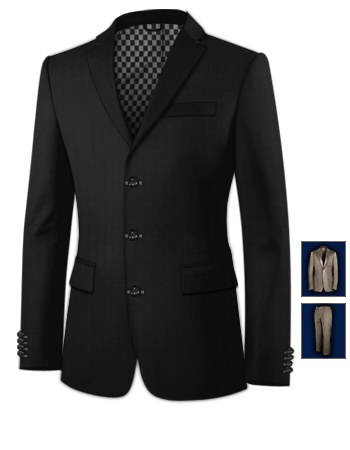 Mens Fitted Suit with 3 Buttons, Single Breasted