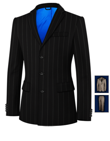 Silk Navy Suit with 3 Buttons, Single Breasted