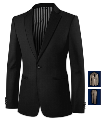 Mens Black And White Pin Striped Suits with 1 Button, Single Breasted