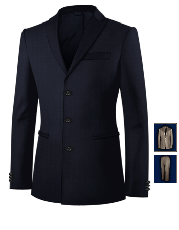Shiny Navy Suits with 3 Buttons, Single Breasted